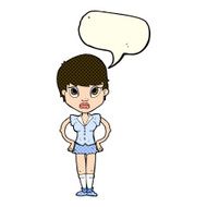 cartoon annoyed girl with speech bubble N10