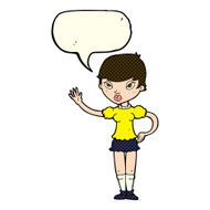 cartoon woman waving with speech bubble N169
