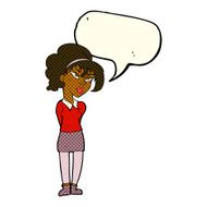 cartoon pretty girl tilting head with speech bubble N5