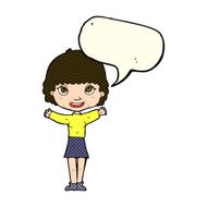 cartoon woman waving with speech bubble N171