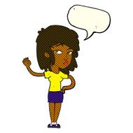 cartoon pretty woman waving with speech bubble N49