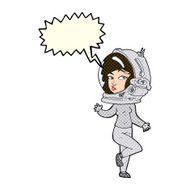 cartoon woman wearing space helmet with speech bubble N10