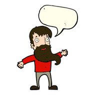 cartoon man with beard waving speech bubble N5