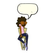 cartoon woman posing on chair with speech bubble N9