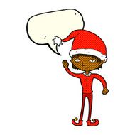 cartoon waving christmas elf with speech bubble N5