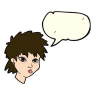 cartoon curious girl with speech bubble N5