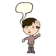 cartoon boy with growth on head speech bubble N18