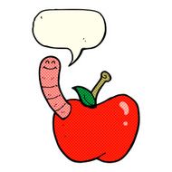 cartoon apple with worm speech bubble N23
