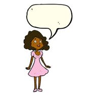 cartoon happy woman in dress with speech bubble N15