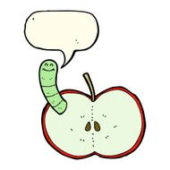 cartoon apple with worm speech bubble N25