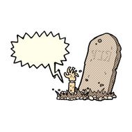 cartoon zombie rising from grave with speech bubble N6