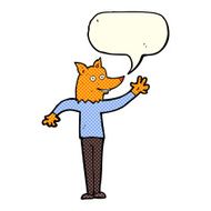 cartoon waving fox man with speech bubble N3