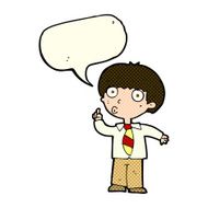 cartoon school boy with question speech bubble N5