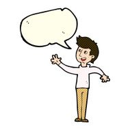 cartoon man waving with speech bubble N15