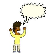 cartoon terrified man with speech bubble N111