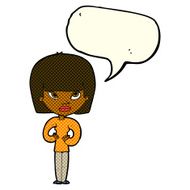 cartoon woman gesturing at herself with speech bubble N6
