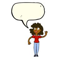 cartoon worried woman waving with speech bubble N12