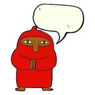 cartoon monk in robe with speech bubble N5