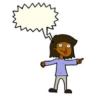 cartoon happy woman pointing with speech bubble N36