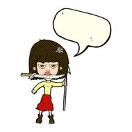 cartoon woman with knife and harpoon speech bubble N5