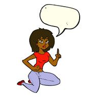 cartoon sitting woman with idea speech bubble N5