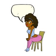 cartoon woman posing on chair with speech bubble N10