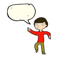 cartoon boy pointing with speech bubble N13