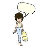 cartoon woman going to bed with speech bubble N5
