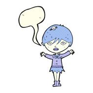 cartoon waving vampire girl with speech bubble N9