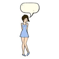 cartoon pretty woman in dress with speech bubble N22