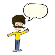 cartoon waving mustache man with speech bubble N5