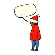 cartoon person in winter clothes with speech bubble N5