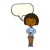 cartoon suspicious girl with speech bubble N4