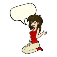 cartoon pretty girl waving with speech bubble N17