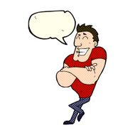 cartoon muscle guy with speech bubble N6