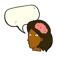 cartoon female head with brain symbol speech bubble N12