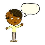 cartoon boy with growth on head speech bubble N20