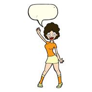 cartoon woman dancing with speech bubble N15