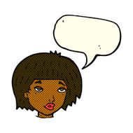 cartoon bored looking woman with speech bubble N6