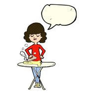 cartoon woman ironing with speech bubble N6