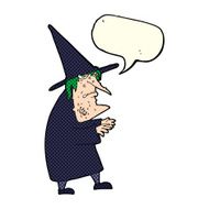 cartoon ugly old witch with speech bubble N5