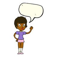 cartoon pretty girl waving with speech bubble N18