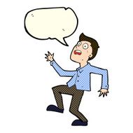 cartoon man panicking with speech bubble N28