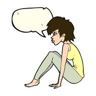 cartoon woman sitting with speech bubble N10