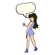 cartoon woman posing in dress with speech bubble N19