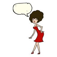 cartoon woman posing in dress with speech bubble N20
