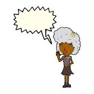 cartoon woman waving with speech bubble N174