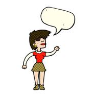 cartoon woman in spectacles waving with speech bubble N6