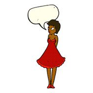 cartoon pretty woman in dress with speech bubble N25