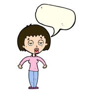 cartoon woman shrugging shoulders with speech bubble N258